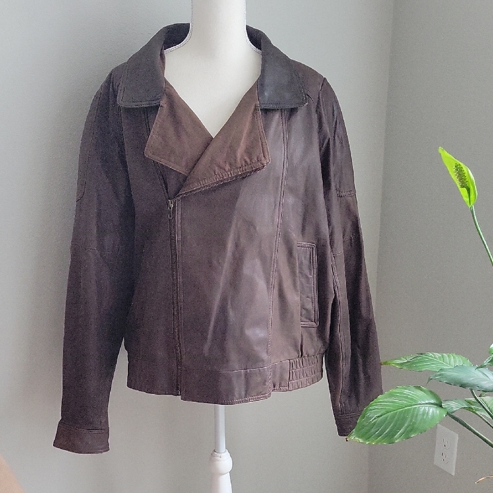 Vintage M. Julian Brown Leather Jacket 1980's size 46 Retro